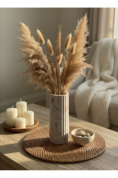 NUR TASARIM ATÖLYESİ İskandinav Bohem Tarzı Çizgili Dekoratif Kahverengi Merm...