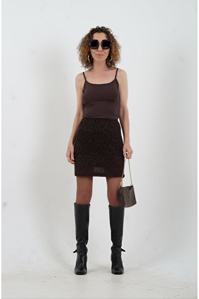 Zelish My Sister Brown Mini Sequin Lined Short Skirt