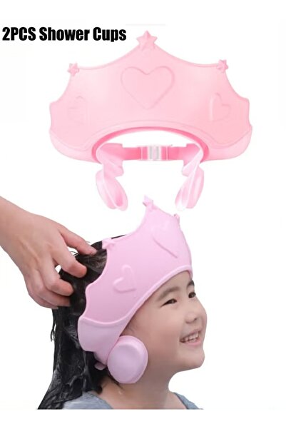 Generic قطعتان من أغطية استحمام الأطفال لحماية الأذنين، غطاء شامبو قابل للتعديل للأطفال من عمر 0-3 سنوات