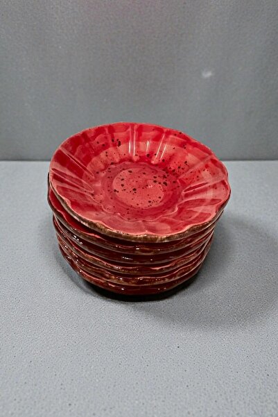 ALBETTO 6 lı Seramik Çay Tabak, Kırmızı Çay Tabağı Çap:10cm