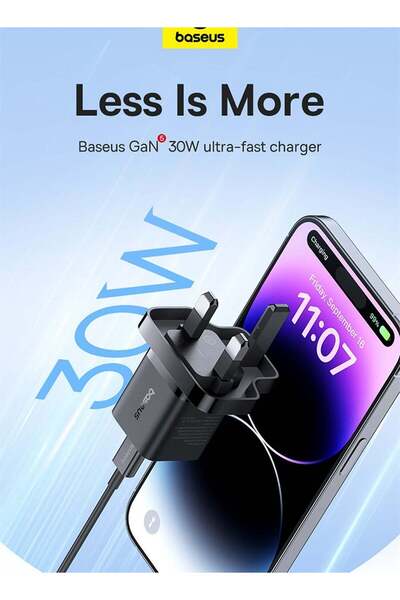 Baseus شاحن سريع GaN5 (صغير) 1C 30 واط مجموعة المملكة المتحدة