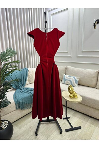 Special-DIARA Luxurious red velvet midi evening dress