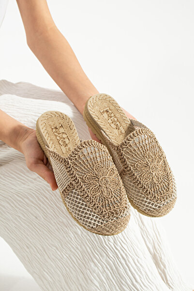 Moda Devrin Mink Closed-Front Double Color Straw Knit Outdoor and Home Slippers