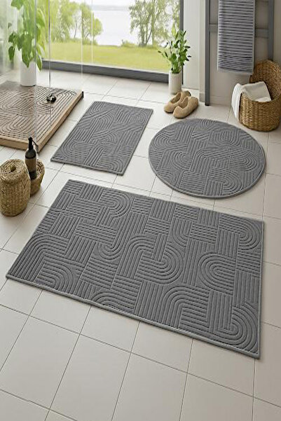 Raschel Carpet Bohem Emboss Premium Seri Kaymaz Taban Banyo Paspası Banyo Halısı