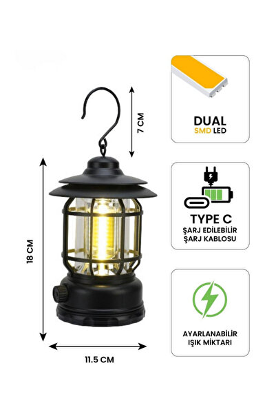 starex Nostaljik Işıldak Kamp Lambası, Şarj Edilebilir USB'li Kamp, Işığı Aya...