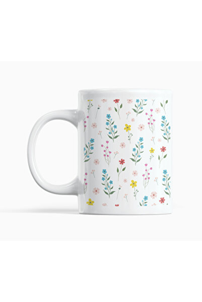 Nino Store Floral Patterned Porcelain Mug Cup 300 ml – Minimal Floral Design Coffee Tea Cup