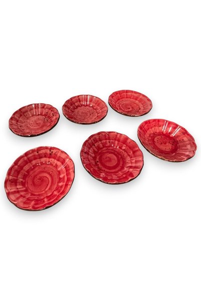 ALBETTO 6-Piece Ceramic Tea Plate, Red Tea Plate Diameter: 10cm