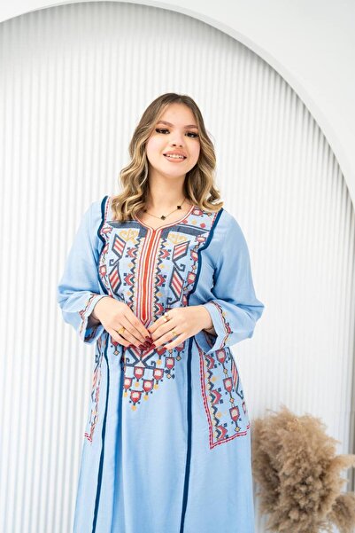 AFandina Linen jalabiya embroidered with luxurious traditional patterns SM-3