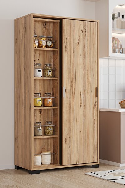 AEKA LUNA Atlantik Çam Döner Çok Amaçlı Dolap – Raflı Mutfak ve Kiler Dolabı