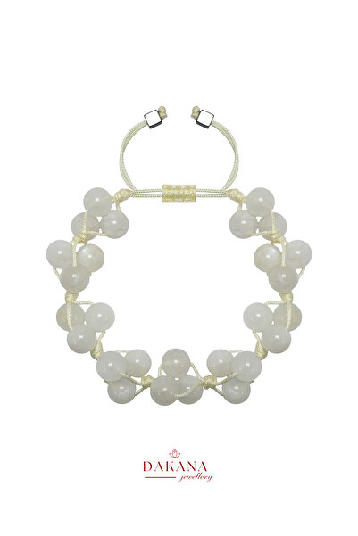 DAKANA JEWELLERY Certified Hematite and Moonstone 8 mm Macrame Natural Stone ...