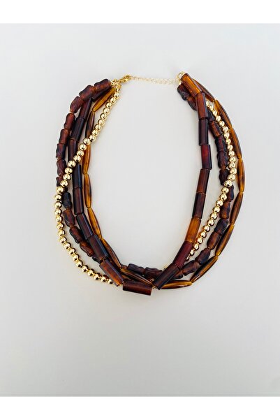 YILDIZDOĞDU Kahverengi 4lü Boru Boncuk Kolye