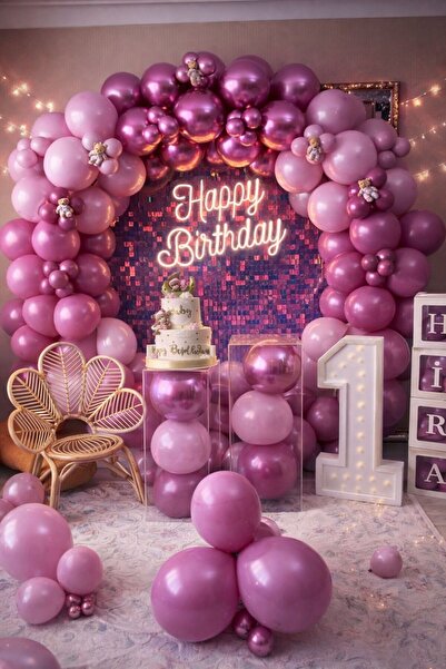 eğlencemarketi Krom Pembe Toz Pembe ve Yaban Çileği Balon Zinciri 100 Adet