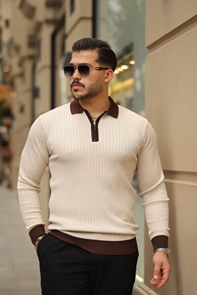 Kanonik Education Men's Long Sleeve Knitwear with Sleeve and Collar Detailing