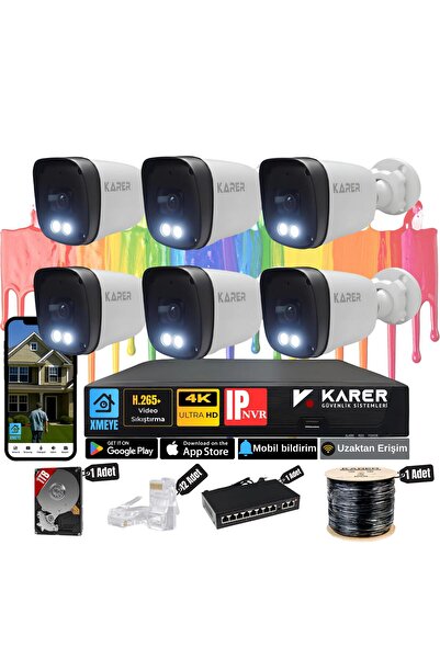 KARER 6'li 5MP IP Güvenlik Kamera Seti-Gece Renkli Görüntü-Su Geçirmez Dış Mekan-Sesli Kayıt -Ultra HD