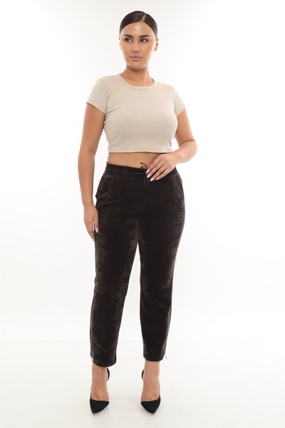 EXİTLİNE Kadın Kahve Kışlık Taşlı Paçası Fermuarlı Özel Aksesuarlı Kalın Fiti...