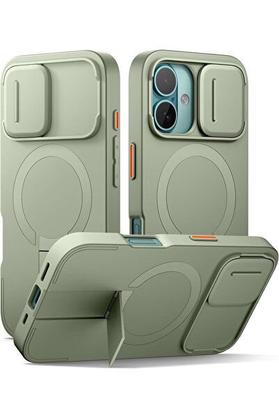 SURITCH جراب مغناطيسي متوافق مع آيفون 16، غطاء واقٍ مقاوم للصدمات مع غطاء كاميرا منزلق