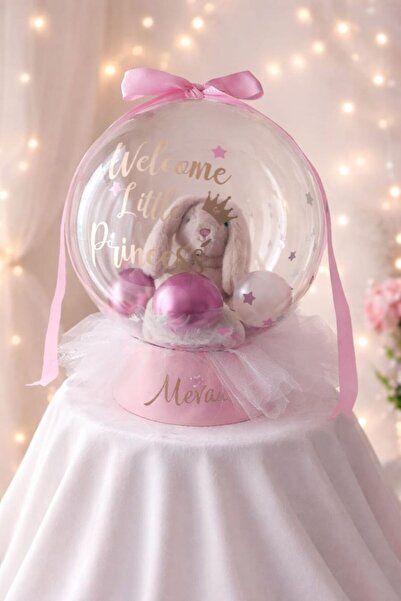 Bucuruks Design Hoş geldin bebek balon Hediye Kutusu – Peluş Tavşan &Balonlu