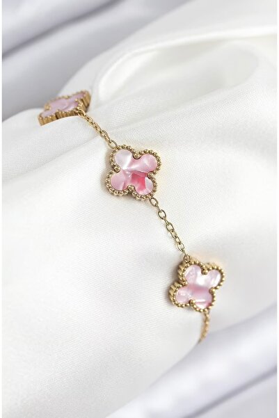 STİL NOKTA Çelik Pembe Sedefli Van Cleef Bileklik Kararma Yapmaz