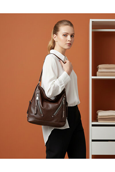 Çanta Trend Soft Faux Leather Brown Women's Backpack and Shoulder Bag