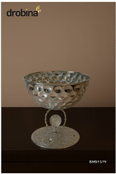drobina صحن حلويات فضي كريستال كبير دروبينا