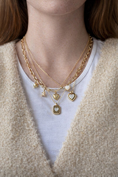 stravis Gold Renk Çoklu Charmlı 3’lü Kolye Seti