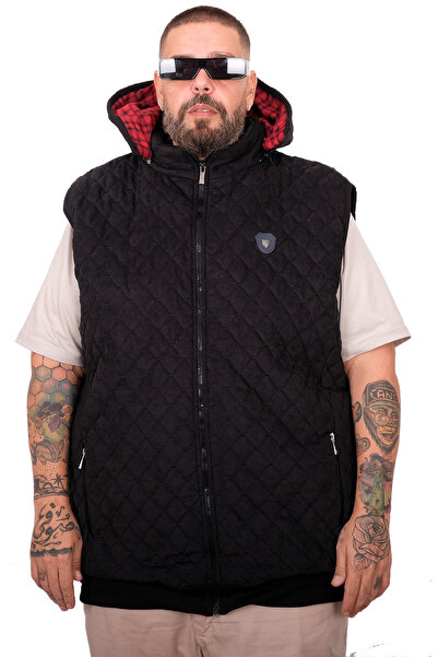 ModeXL Fashion XL Plus Size Quilted Vest U25719 Black Suede