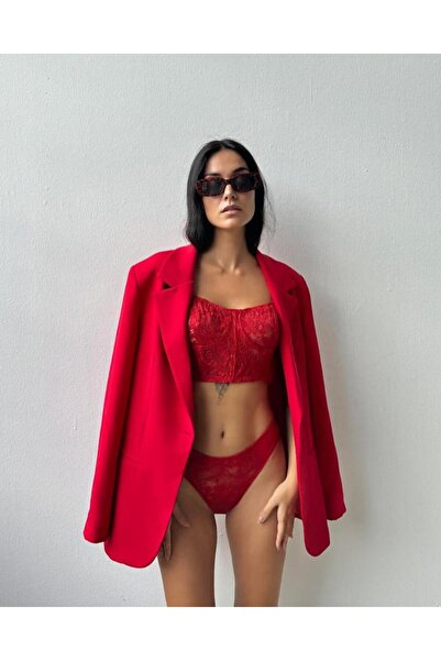 Elit Butik Glitterless Red Bustier Set