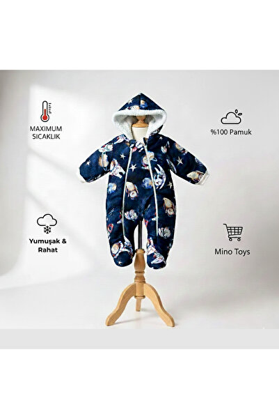 Hoptini Kozmonot / Astronot Baskılı Çift Fermuarlı Bebek Tulum – %100 Pamuk