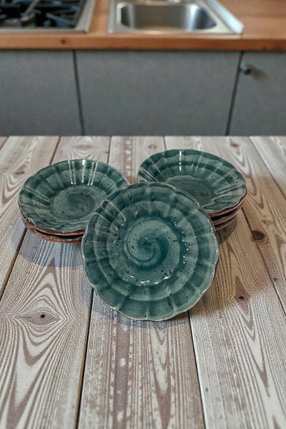 ALBETTO 6-Piece Ceramic Tea Plate, Green Tea Plate Diameter: 10cm