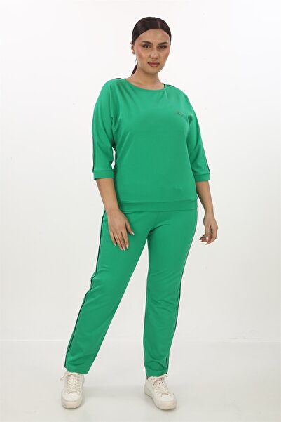 EXİTLİNE Kadın Yeşil Sezonluk Yanları Şeritli Eşofman Takım