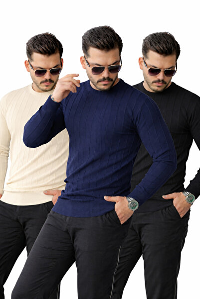 Çeşitli 3lü set triko kazak t-shirt