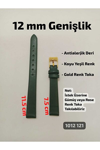 Brality 12 mm Uyumlu Kadın Kol Saati Kordonu-Kayış DÜZ Model KOYU YEŞİL Renk 1012k121