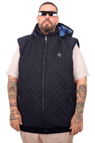 ModeXL Mode XL Oversized Men's Quilted Vest U25717 Navy Blue Patent Leather
