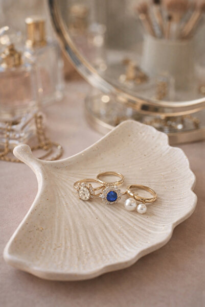 Homesinti Handmade Stone Powder Ginkgo Leaf Glitter Detailed Plate – Decorati...