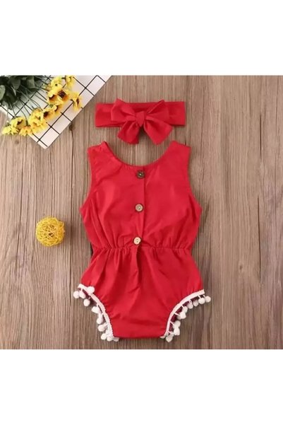 Tarz Kidss Girl's Pom-Pom Jumpsuit and Bandana