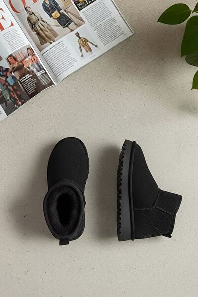 Ayakkabı Fuarı Cizme plate pentru femei Elit ASPSA01C din piele intoarsa cu blana, negre