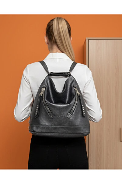 Çanta Trend Soft Faux Leather Anthracite Women's Backpack and Shoulder Bag