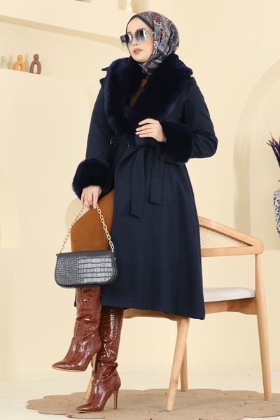 ModaMerve Beli Kuşaklı Kaşe Kaban 8159AB368-MS Laci