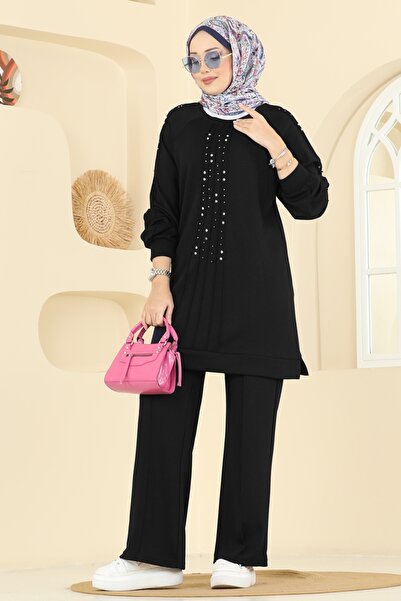 ModaMerve Taş Detaylı Modal Takım 3192HBS856-MS Siyah