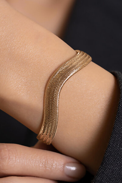 Bayar Gold 14 Ayar Altın Zikzak İtalyan Esnek Bileklik 9 mm