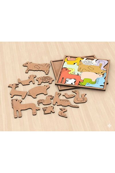 mdmetadesign Montessori karışık hayvan desenli boyanabilir eğitici puzzle