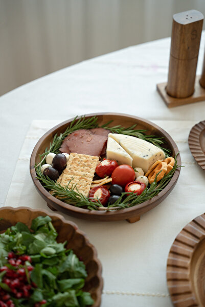 Dekorzdükkan Acacia Round Pedestal Serving Bowl