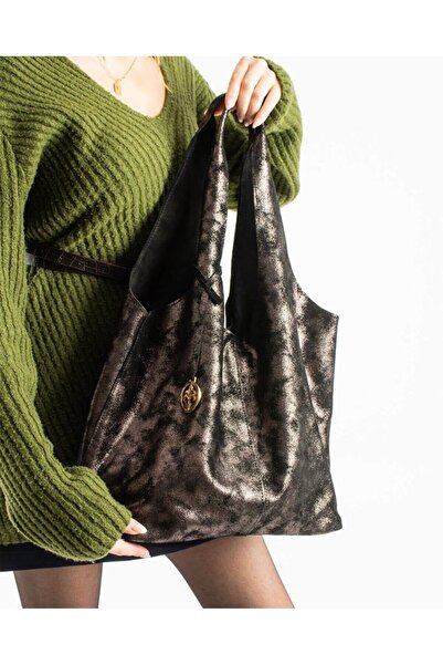 Jacquline حقيبة كتف نسائية من جلد النوبوك، حقيبة يد نسائية ذهبية برونزية، حقي...