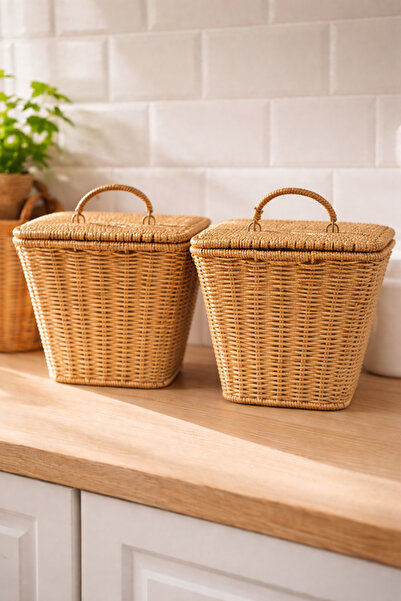 ELZEY HOME Coș din ratan cu 2 capace pentru cartofi și ceapă 25x23 cm natural