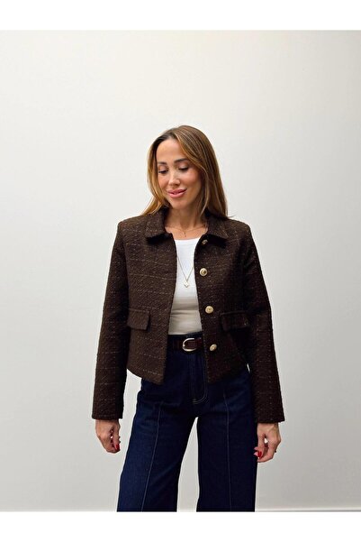 Lady Pixie Gold Button Detailed Blazer Tweed Jacket