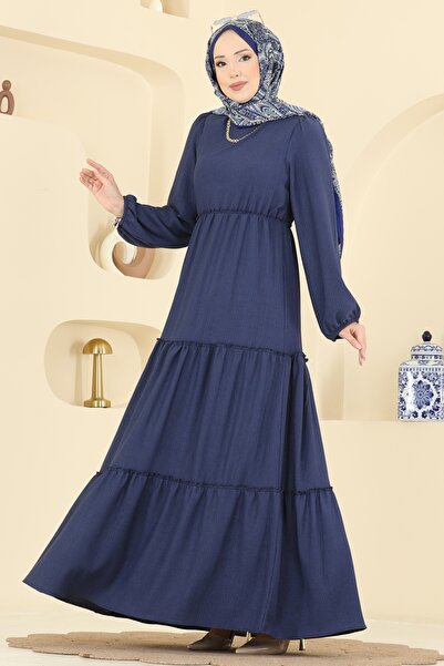 ModaMerve Eteği Katlı Bürümcük Elbise 3300BLU797-MS Laci