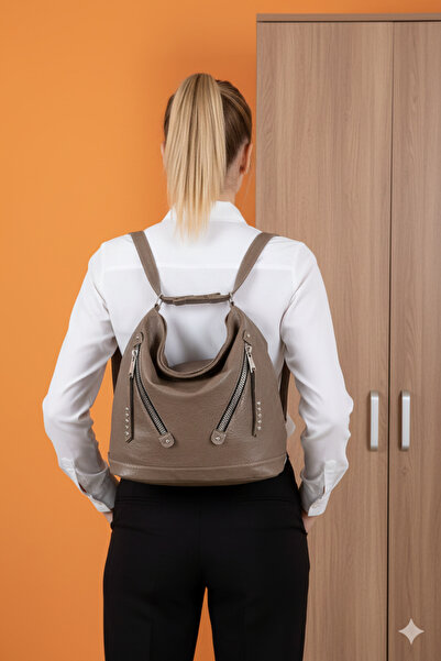 Çanta Trend Soft Faux Leather Mink Women's Backpack and Shoulder Bag