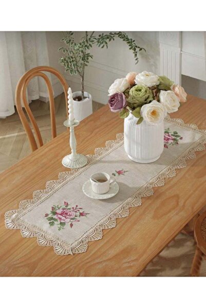 NO BRAND مفرش طاولة مطرز من الكتان والبوليستر لتناول الطعام والقهوة