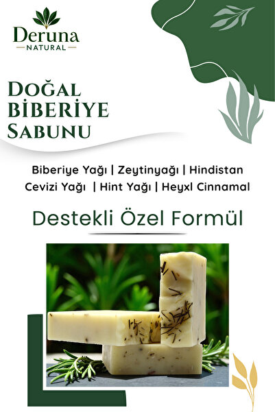 DERUNA NATURAL Doğal Biberiye Sabunu - Zeytinyağı, Hint, H.Cevizi Yağı Destek...