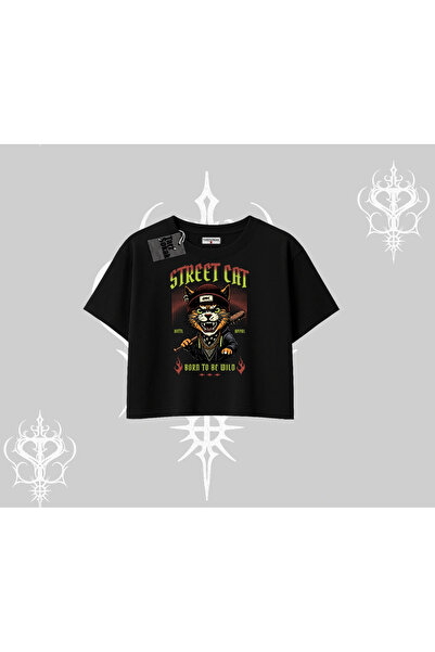 Tarzsokak Μπλουζάκι με στάμπα Street Cat Kedi, oversized και cropped
